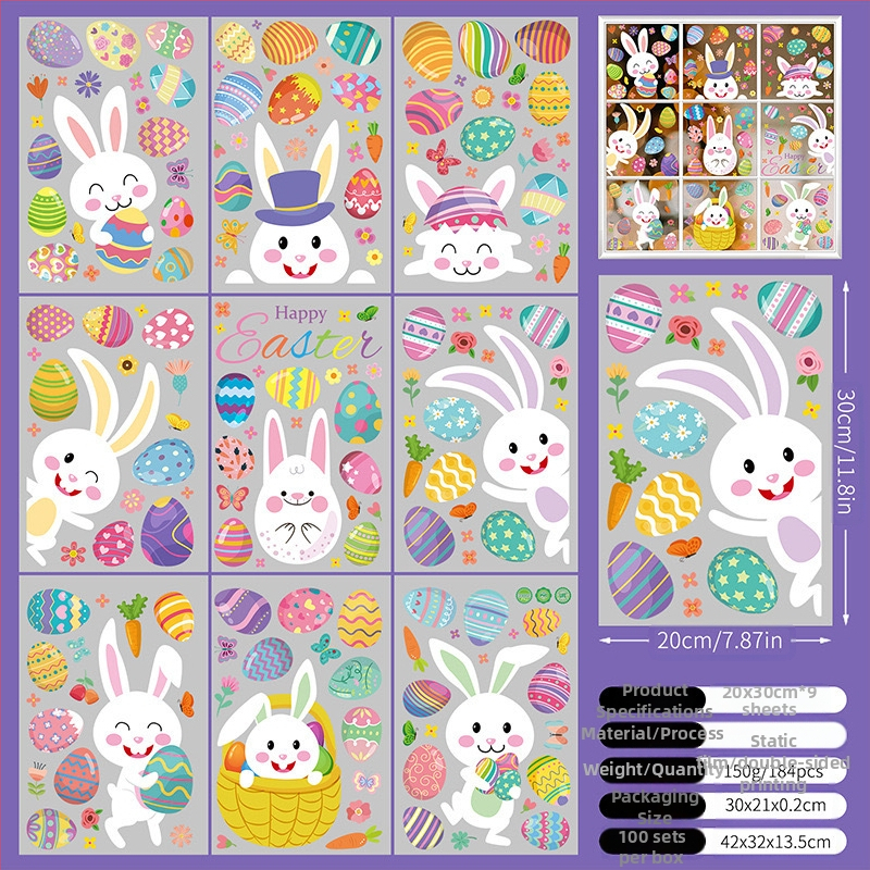 2025. aasta uus lihavõttejänese munatibu 3D-stereo elektrostaatiline kleebis lihavõtteakna klaasist dekoratiivkleebis