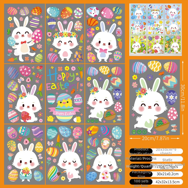 2025. aasta uus lihavõttejänese munatibu 3D-stereo elektrostaatiline kleebis lihavõtteakna klaasist dekoratiivkleebis