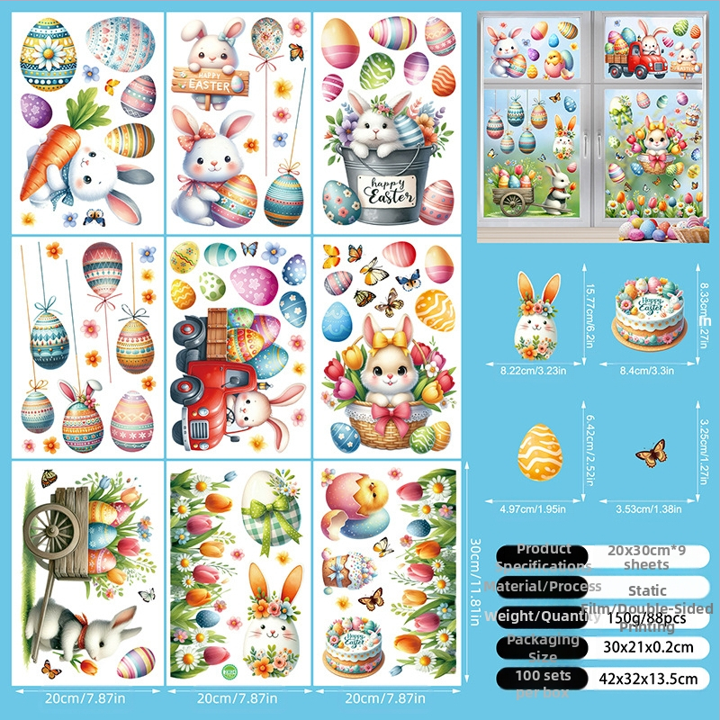 2025. aasta uus lihavõttejänese munatibu 3D-stereo elektrostaatiline kleebis lihavõtteakna klaasist dekoratiivkleebis