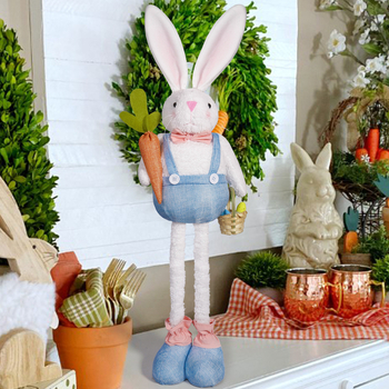 Naujas tarpvalstybinis Velykų zuikučio ištraukiamų kojų lėlės morkų krepšelio mielas pliušinis lėlės papuošalas