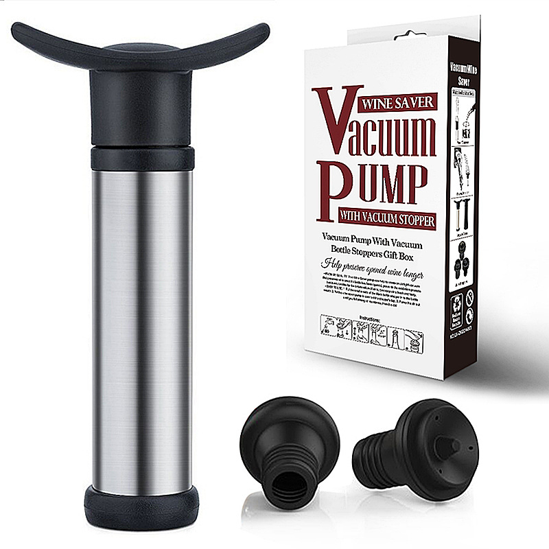 Tarpvalstybinis vyno vakuuminis vyno kamštis iš nerūdijančio plieno oro pompos, vieno siurblio ir dviejų kištukų vakuuminio konservavimo kamštis, silikoninis vyno kamštis