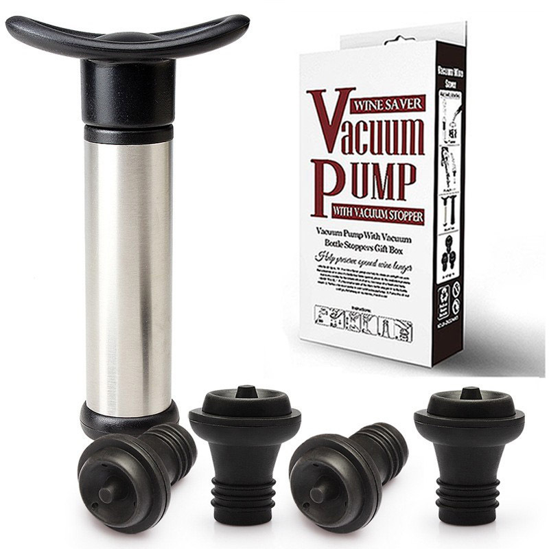 Tarpvalstybinis vyno vakuuminis vyno kamštis iš nerūdijančio plieno oro pompos, vieno siurblio ir dviejų kištukų vakuuminio konservavimo kamštis, silikoninis vyno kamštis