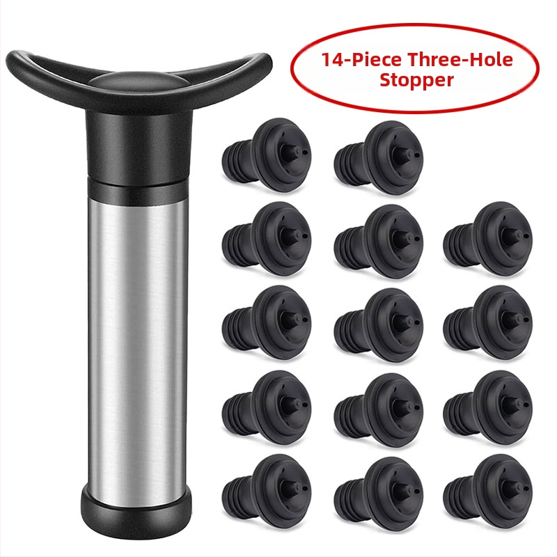 Tarpvalstybinis vyno vakuuminis vyno kamštis iš nerūdijančio plieno oro pompos, vieno siurblio ir dviejų kištukų vakuuminio konservavimo kamštis, silikoninis vyno kamštis