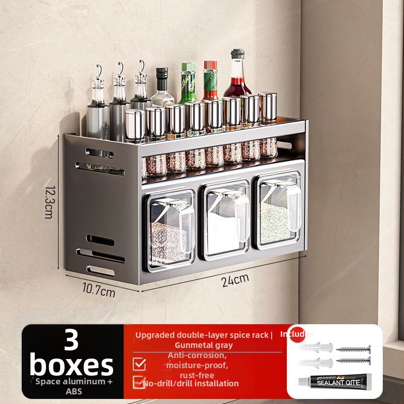 Кухненска поставка за подправки, неперфорирана, за стенен монтаж, домакинска многофункционална кутия за подправки, буркан, комбиниран костюм за съхранение