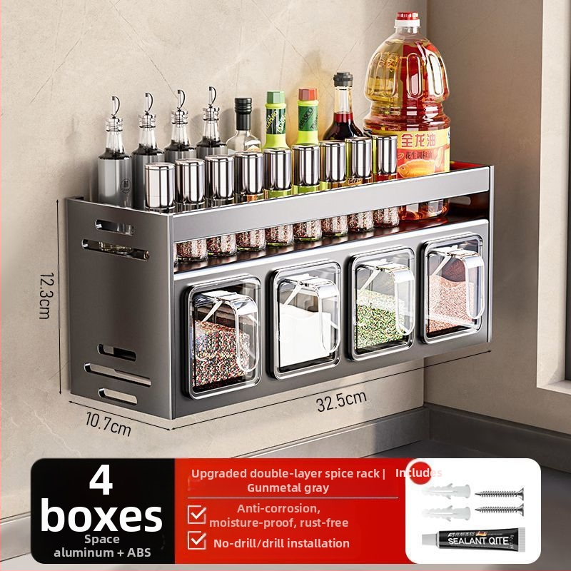Кухненска поставка за подправки, неперфорирана, за стенен монтаж, домакинска многофункционална кутия за подправки, буркан, комбиниран костюм за съхранение