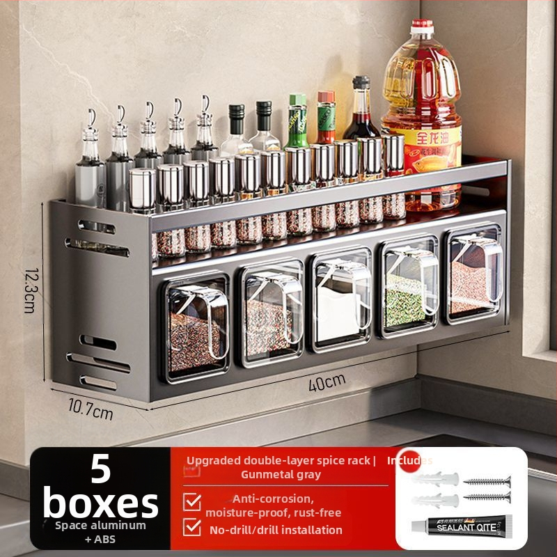Кухненска поставка за подправки, неперфорирана, за стенен монтаж, домакинска многофункционална кутия за подправки, буркан, комбиниран костюм за съхранение