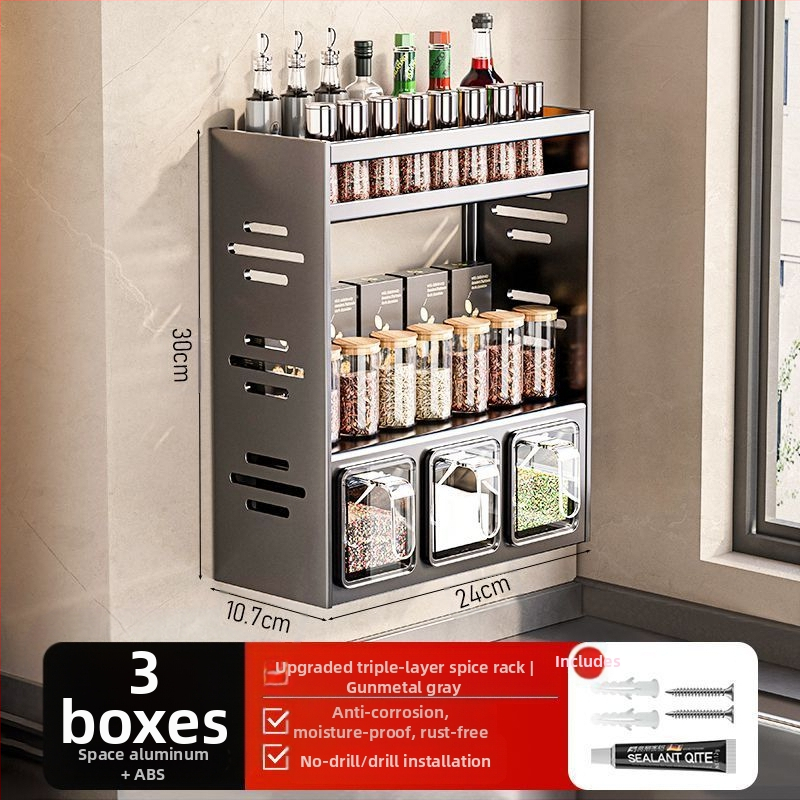 Кухненска поставка за подправки, неперфорирана, за стенен монтаж, домакинска многофункционална кутия за подправки, буркан, комбиниран костюм за съхранение