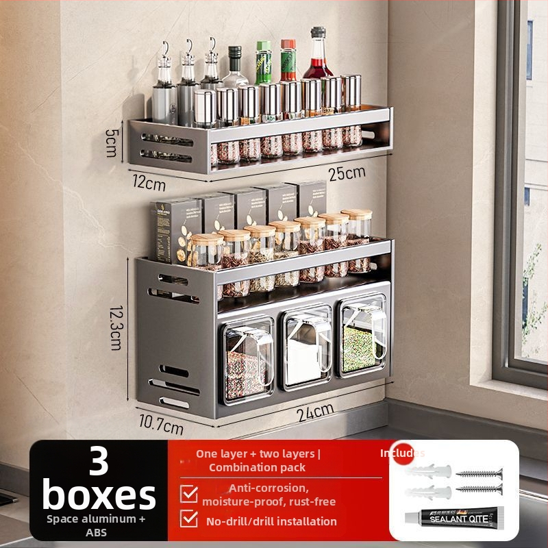 Кухненска поставка за подправки, неперфорирана, за стенен монтаж, домакинска многофункционална кутия за подправки, буркан, комбиниран костюм за съхранение