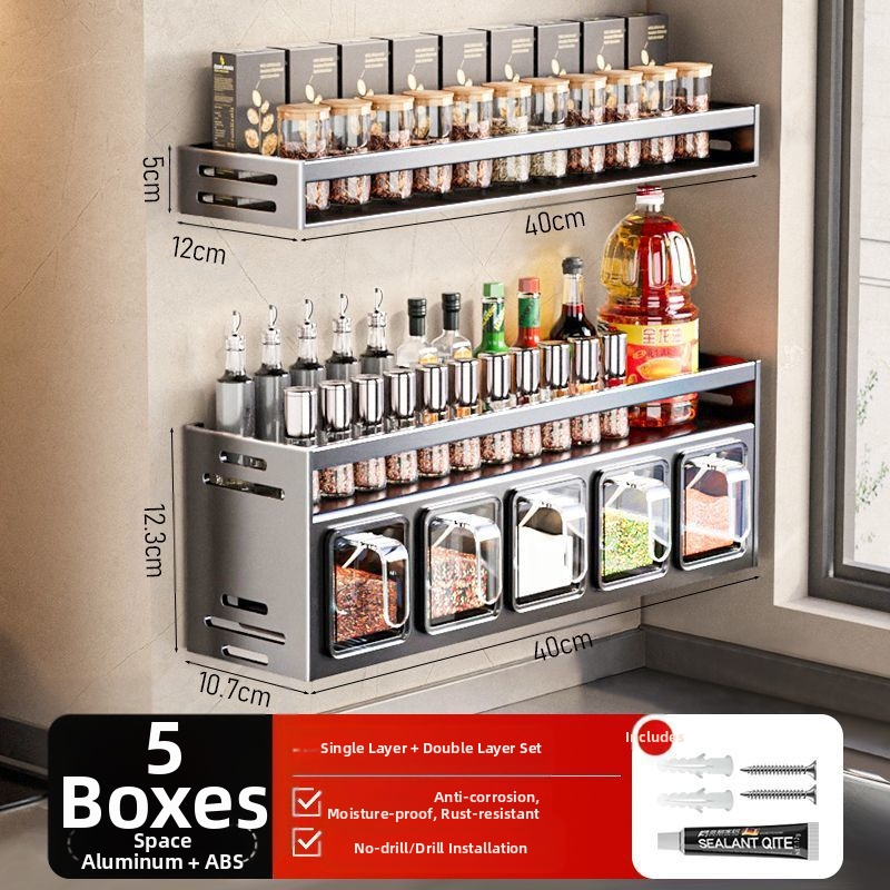 Кухненска поставка за подправки, неперфорирана, за стенен монтаж, домакинска многофункционална кутия за подправки, буркан, комбиниран костюм за съхранение