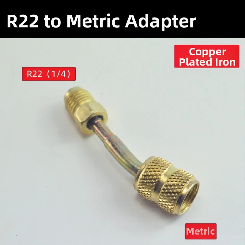 Предпазен клапан за пълнене с флуор за климатик, метричен инчов адаптер, клапан за пълнене с хладилен агент, месингов коляно за хладилен агент R410 R22