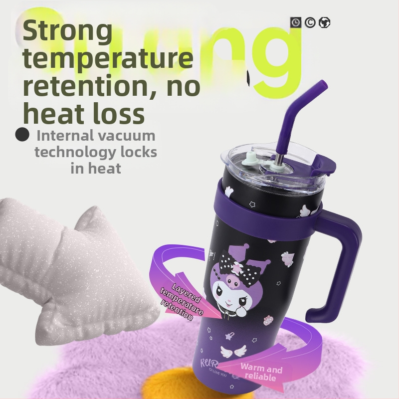 Detský kreatívny kreslený Sanrio veľkokapacitný vonkajší prenosný izolovaný hrnček na teplú a studenú vodu, prenosný do auta