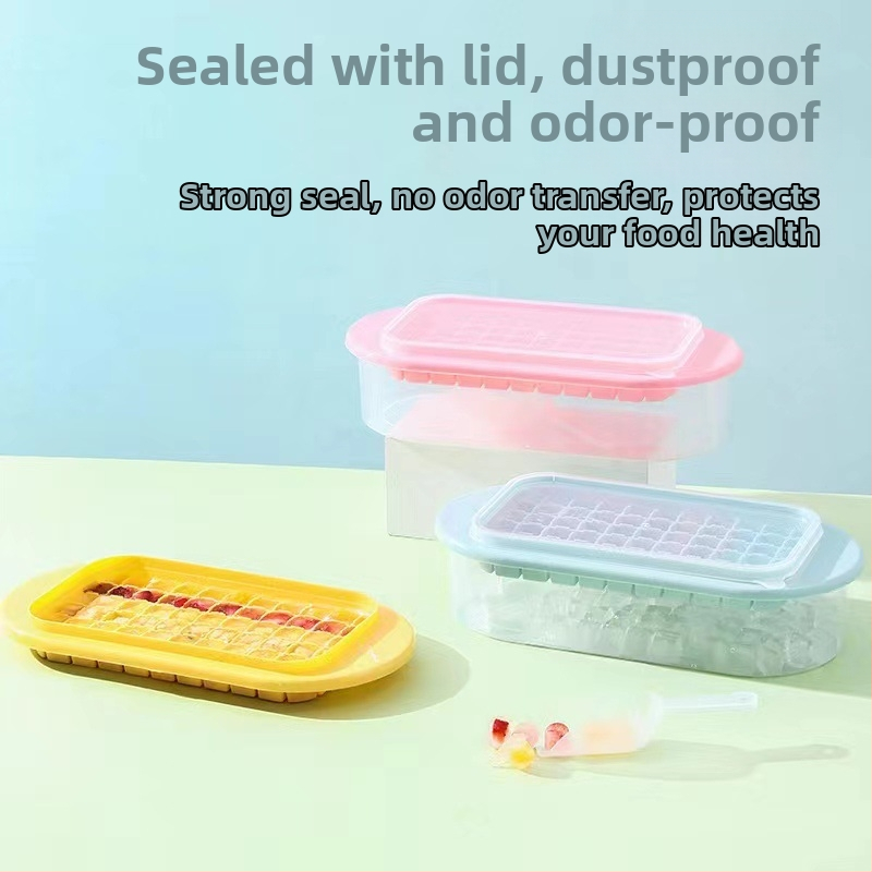 „Kawashima House“ ledo kubelių formelė, didelės talpos silikoninis ledo kubelis, buitinis ledo laikymo ledo dėžutė su dangčiu, šaldytuvas, užšaldytas ledo kubelių artefaktas