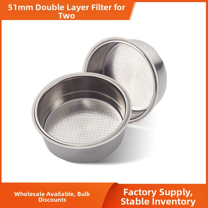 Guangdongi tootja varustab roostevabast terasest filtrit, 51 mm kahekihilist roostevabast terasest traatvõrgust topeltfiltriga kohvipulbrikaussi