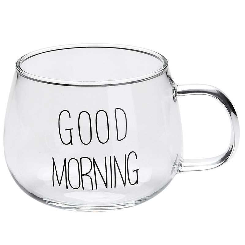 Suure mahutavusega ümmargune lõbus klaasist veekruus borosilikaatklaasist käepidemega trükikruusiga piimahommikusöögikruus majapidamismahlakruus