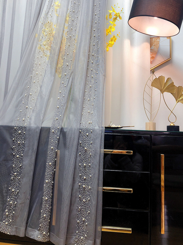 YUANJL itališko stiliaus šviesus prabangus modernus karoliukų siuvinėjimas gražus langas svetainė miegamasis pilka marlės užuolaida