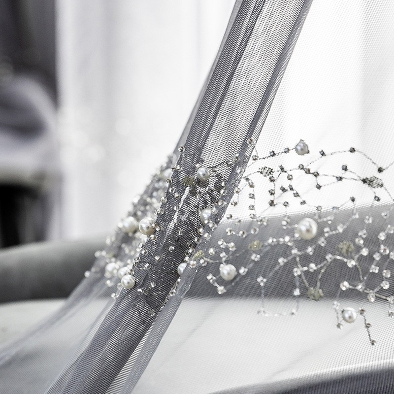 YUANJL itališko stiliaus šviesus prabangus modernus karoliukų siuvinėjimas gražus langas svetainė miegamasis pilka marlės užuolaida