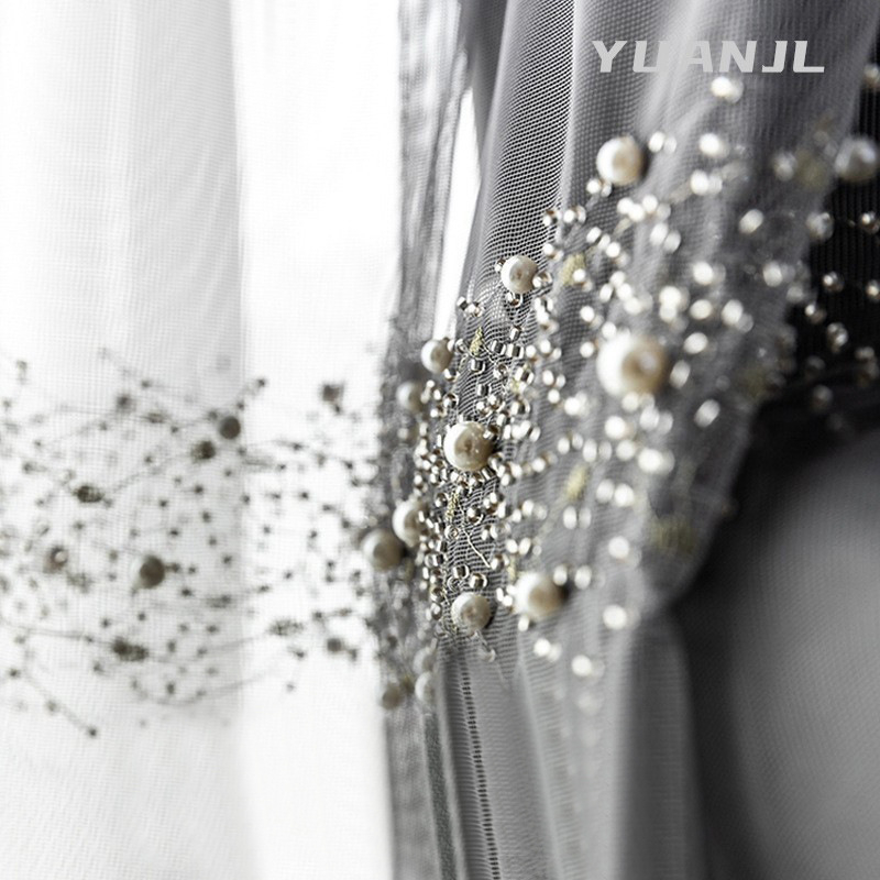 YUANJL itališko stiliaus šviesus prabangus modernus karoliukų siuvinėjimas gražus langas svetainė miegamasis pilka marlės užuolaida