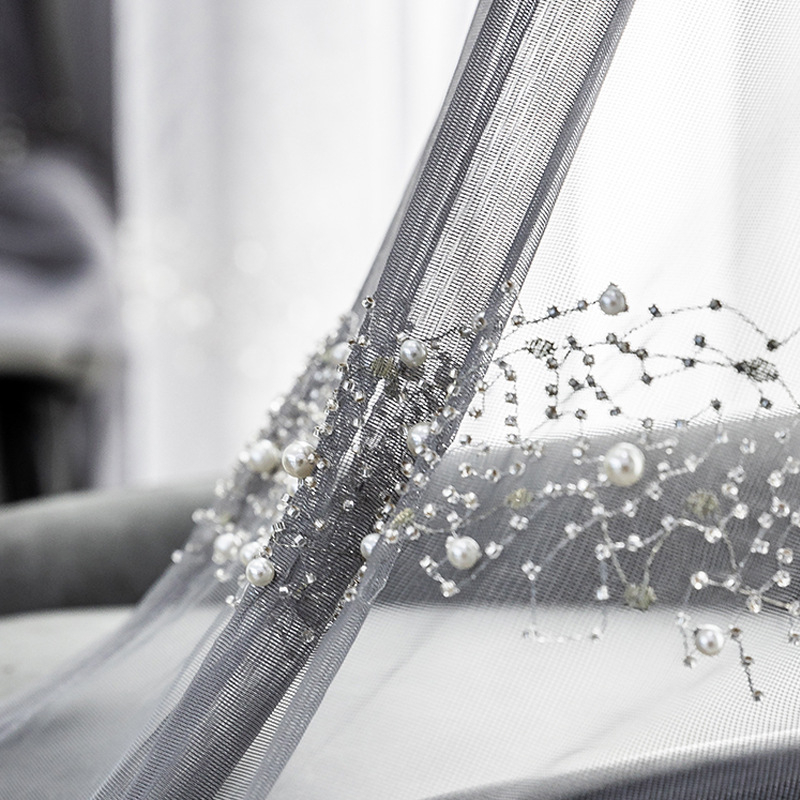 YUANJL itališko stiliaus šviesus prabangus modernus karoliukų siuvinėjimas gražus langas svetainė miegamasis pilka marlės užuolaida