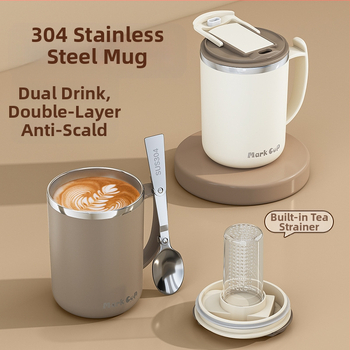 Εργοστασιακό φλιτζάνι καφέ υψηλής ποιότητας από ανοξείδωτο ατσάλι 304 με αποστράγγιση τσαγιού και καπάκι, με παραγωγή κούπας