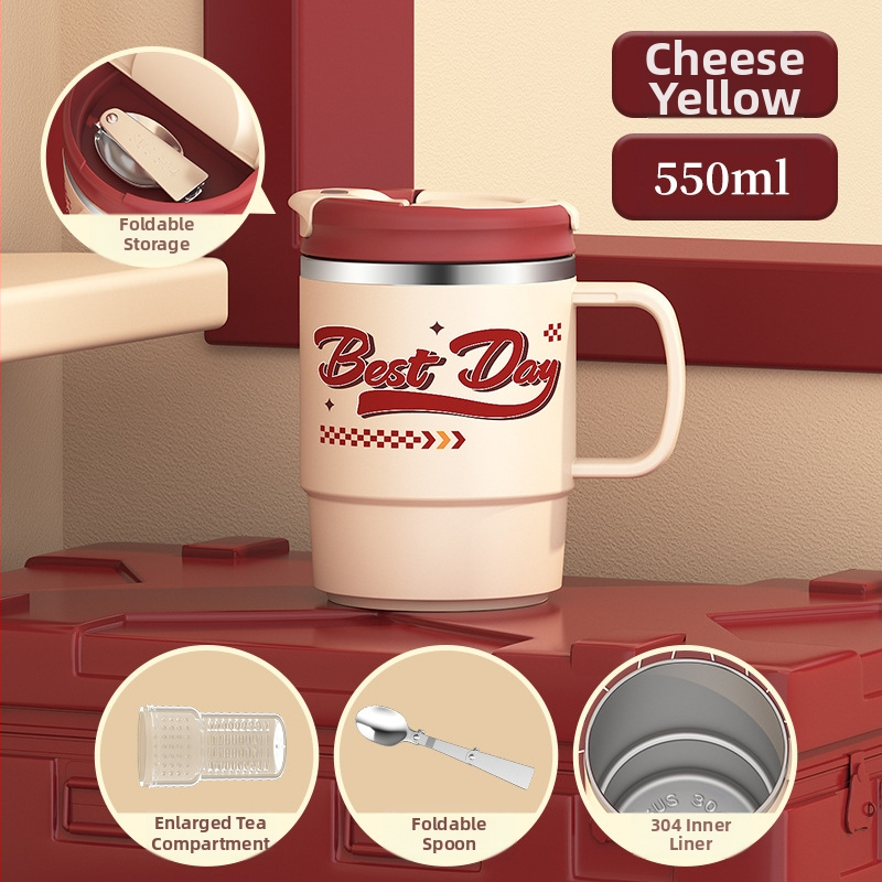 Gyárilag közvetlen szállítású, magas színű, 304 rozsdamentes acélból készült kávésbögre, tealefolyóval és fedéllel ellátott irodai bögregenerációval