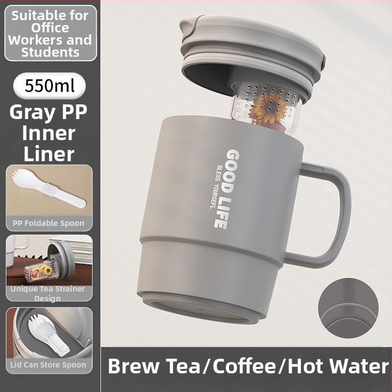 Gyárilag közvetlen szállítású, magas színű, 304 rozsdamentes acélból készült kávésbögre, tealefolyóval és fedéllel ellátott irodai bögregenerációval