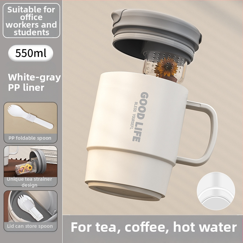 Gyárilag közvetlen szállítású, magas színű, 304 rozsdamentes acélból készült kávésbögre, tealefolyóval és fedéllel ellátott irodai bögregenerációval