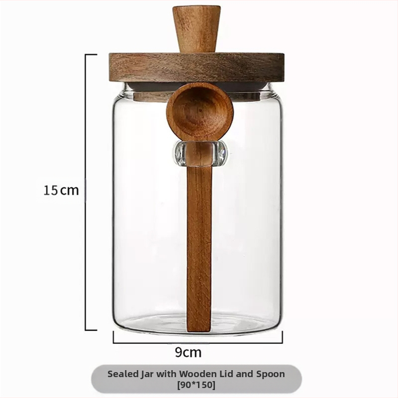 Didelio borosilikatinio stiklo sandarus indas su šaukštu, grūdų ir kavos pupelių laikymo indas su dangteliu, stiklinis indas laikymo indui, arbatos indelis