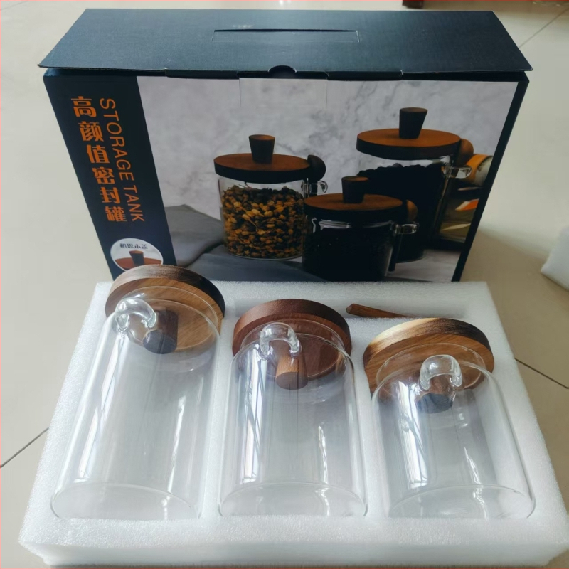 Didelio borosilikatinio stiklo sandarus indas su šaukštu, grūdų ir kavos pupelių laikymo indas su dangteliu, stiklinis indas laikymo indui, arbatos indelis