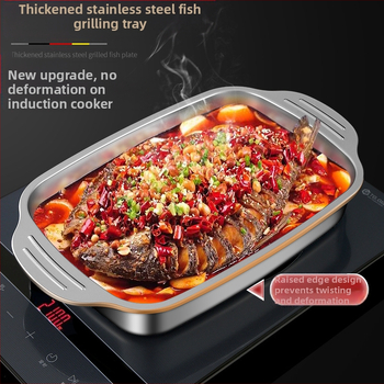 Roostevabast terasest paksendatud grillitud kalataldrik induktsioonpliidi küpsetusplaat ristkülikukujuline taldrik grill mereannid vähid lame kaubanduslik taldrik
