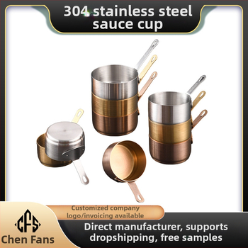 304 nerūdijančio plieno padažo puodelis su padažo lėkštute, vakarietiško restorano kepsnių padažo puodelis, kūrybingas pomidorų padažo puodelis, kibiras, stalo reikmenys