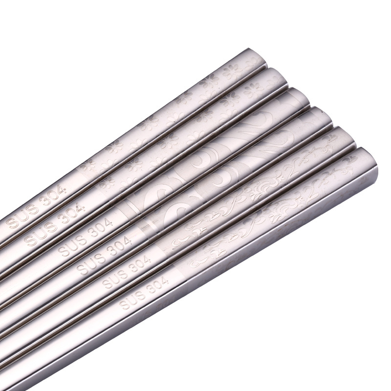 Visiškai kvadratinės 304 nerūdijančio plieno lazdelės, lazeriu neslystančios buitinės stalo priemonės, dviejų porų pakuotė, penkių porų dovanų lazdelių pakuotė