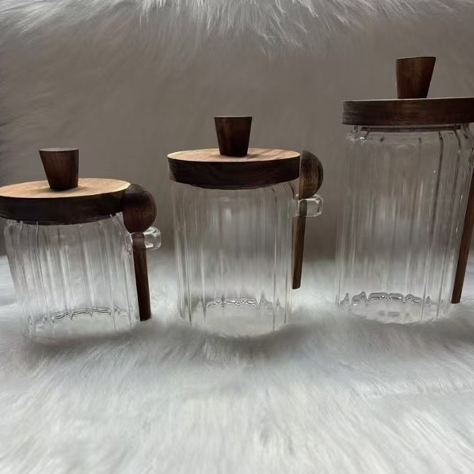 Zásobník kávových zŕn, borosilikátová tepelne odolná sklenená utesnená nádrž, zásobník čaju, kuchynská nádoba na obilniny, korenie a orechy