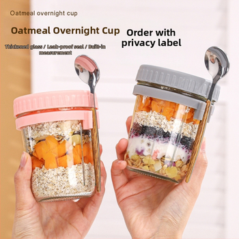 Éjszakai zabpelyhes pohár, hordozható joghurtos reggelizőpohár, nagy szépségértékű függőkanál, üveg masonpohár, zabpelyhes tejes salátapohár