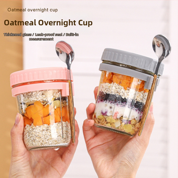 Éjszakai zabpelyhes pohár, hordozható joghurtos reggelizőpohár, nagy szépségértékű függőkanál, üveg masonpohár, zabpelyhes tejes salátapohár