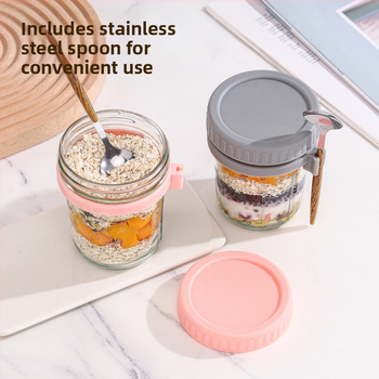 Éjszakai zabpelyhes pohár, hordozható joghurtos reggelizőpohár, nagy szépségértékű függőkanál, üveg masonpohár, zabpelyhes tejes salátapohár