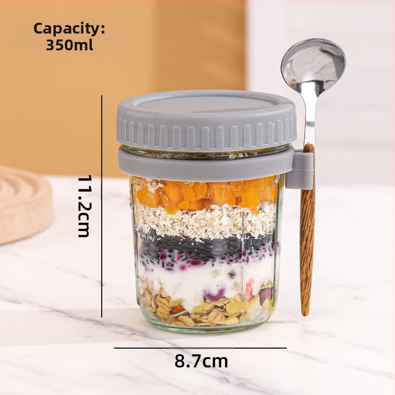 Éjszakai zabpelyhes pohár, hordozható joghurtos reggelizőpohár, nagy szépségértékű függőkanál, üveg masonpohár, zabpelyhes tejes salátapohár