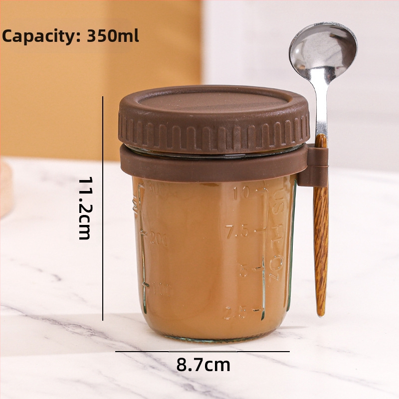 Éjszakai zabpelyhes pohár, hordozható joghurtos reggelizőpohár, nagy szépségértékű függőkanál, üveg masonpohár, zabpelyhes tejes salátapohár