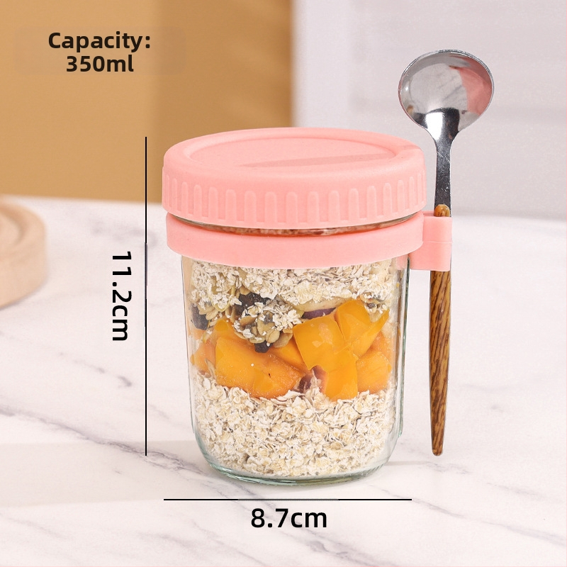 Éjszakai zabpelyhes pohár, hordozható joghurtos reggelizőpohár, nagy szépségértékű függőkanál, üveg masonpohár, zabpelyhes tejes salátapohár