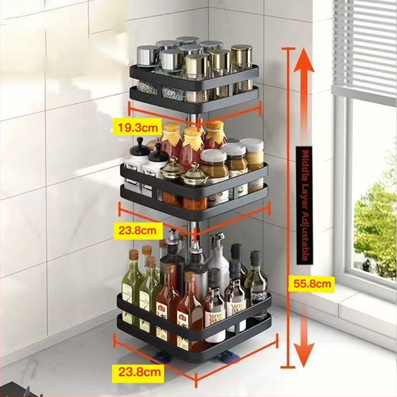 Virtuvės prieskonių lentynėlė aliejui, druskai, padažui, actui, daugiafunkcinė, 360° besisukanti, patogi sandėliavimo vieta