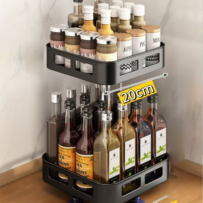 Virtuvės prieskonių lentynėlė aliejui, druskai, padažui, actui, daugiafunkcinė, 360° besisukanti, patogi sandėliavimo vieta