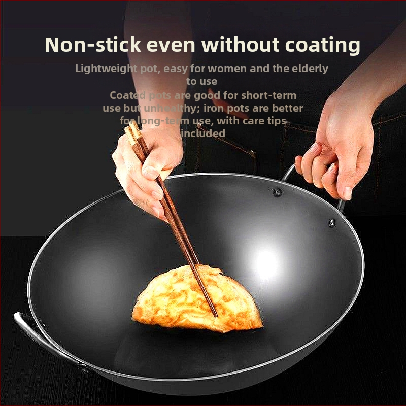 Неръждаема стомана Wok с двойно ухо, търговски, с една дръжка, голям тиган за готвач с кръгло дъно, незалепващ тиган, домакински Wok, специален за газова печка