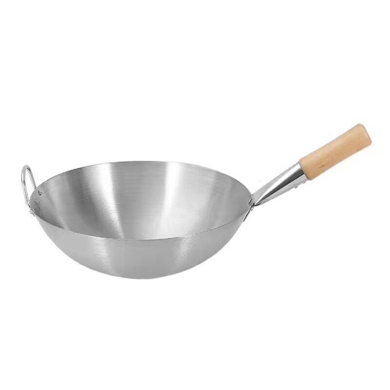 Roostevabast terasest kahe kõrvaga wok-pann, ühe käepidemega, suur ümara põhjaga wok-pann, majapidamiswok-pann, spetsiaalne gaasipliidile