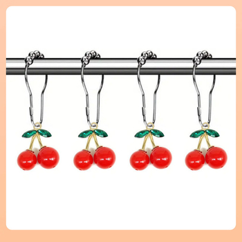 ⇕ Европейска и американска трансгранична кука за завеса за душ с червена череша, декорация за баня, прът за завеса за душ, антикорозионна с топка, кука за завеса за душ