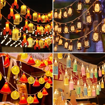 Εξωτερικά φώτα ατμόσφαιρας νυχτερινής αγοράς σε σχήμα στεφάνου, διακοσμητικά φώτα για μπουκάλια μπύρας, δίχτυ κόκκινο, διάταξη κορμού, μπάρμπεκιου, κρεμαστά φώτα καταστήματος