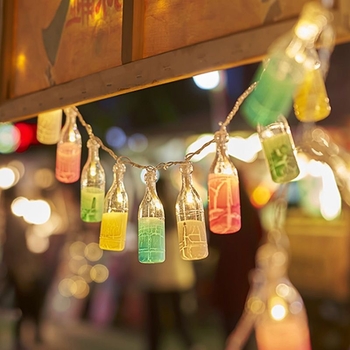 Εξωτερικά φώτα ατμόσφαιρας νυχτερινής αγοράς σε σχήμα στεφάνου, διακοσμητικά φώτα για μπουκάλια μπύρας, δίχτυ κόκκινο, διάταξη κορμού, μπάρμπεκιου, κρεμαστά φώτα καταστήματος