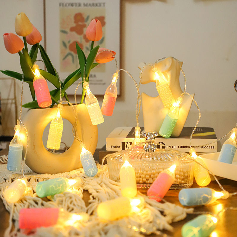 Εξωτερικά φώτα ατμόσφαιρας νυχτερινής αγοράς σε σχήμα στεφάνου, διακοσμητικά φώτα για μπουκάλια μπύρας, δίχτυ κόκκινο, διάταξη κορμού, μπάρμπεκιου, κρεμαστά φώτα καταστήματος