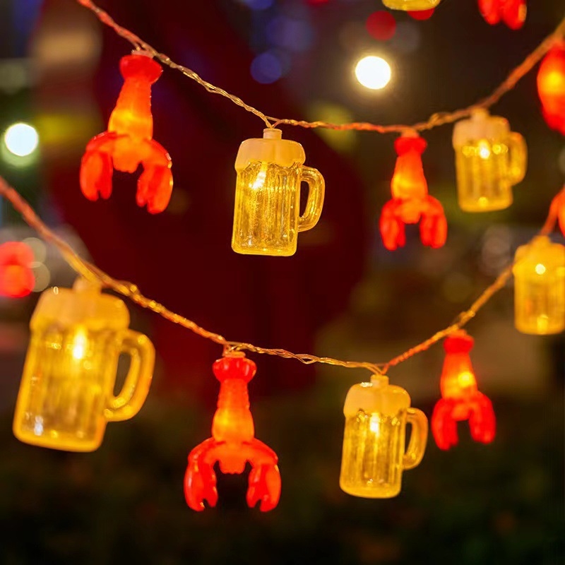 Εξωτερικά φώτα ατμόσφαιρας νυχτερινής αγοράς σε σχήμα στεφάνου, διακοσμητικά φώτα για μπουκάλια μπύρας, δίχτυ κόκκινο, διάταξη κορμού, μπάρμπεκιου, κρεμαστά φώτα καταστήματος