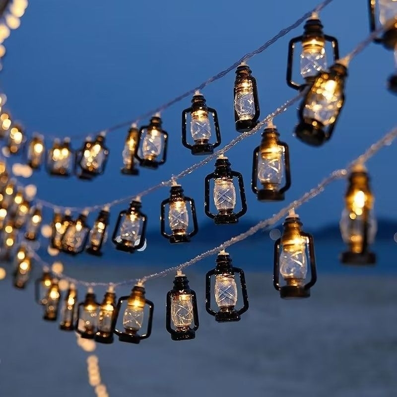 Εξωτερικά φώτα ατμόσφαιρας νυχτερινής αγοράς σε σχήμα στεφάνου, διακοσμητικά φώτα για μπουκάλια μπύρας, δίχτυ κόκκινο, διάταξη κορμού, μπάρμπεκιου, κρεμαστά φώτα καταστήματος