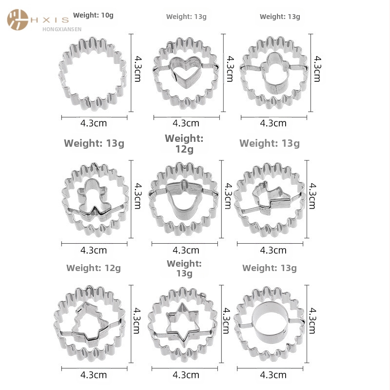 Комплект от 9 форми за коледни бисквитки от неръждаема стомана, форма за бисквитки с конфитюр Fontaine, форма за великденски сладкиш с захар, изрязана форма за джинджифилово човече