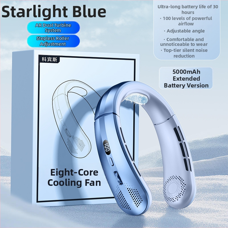 Naujo stiliaus skaitmeninis kaklo ventiliatorius studentams, lauko sportui, nešiojamas USB mini pakabinamas ventiliatorius, 100 greičių, mažas ventiliatorius